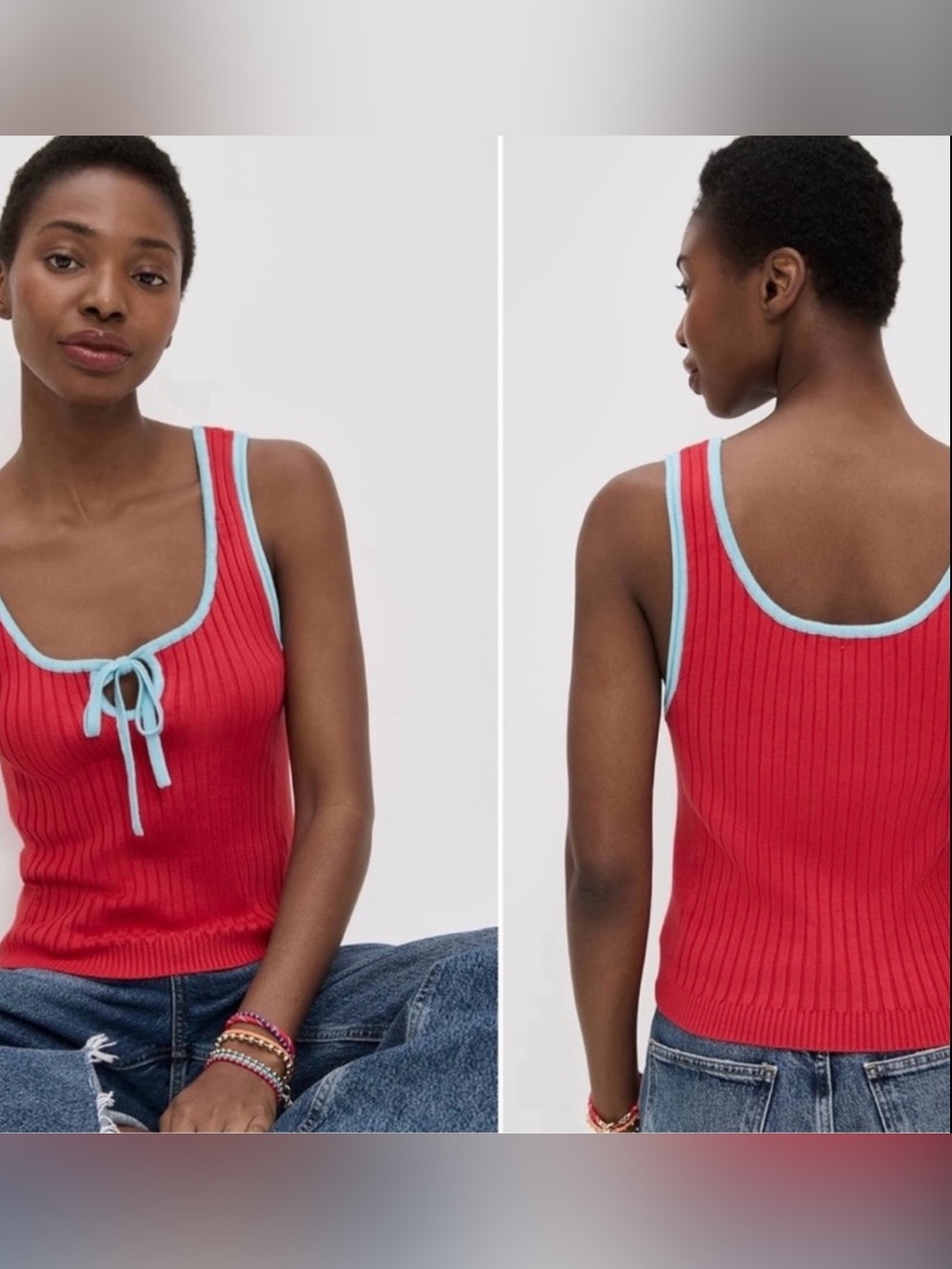 Free People Ribbed Tank Top with Contrast Trim, size Medium